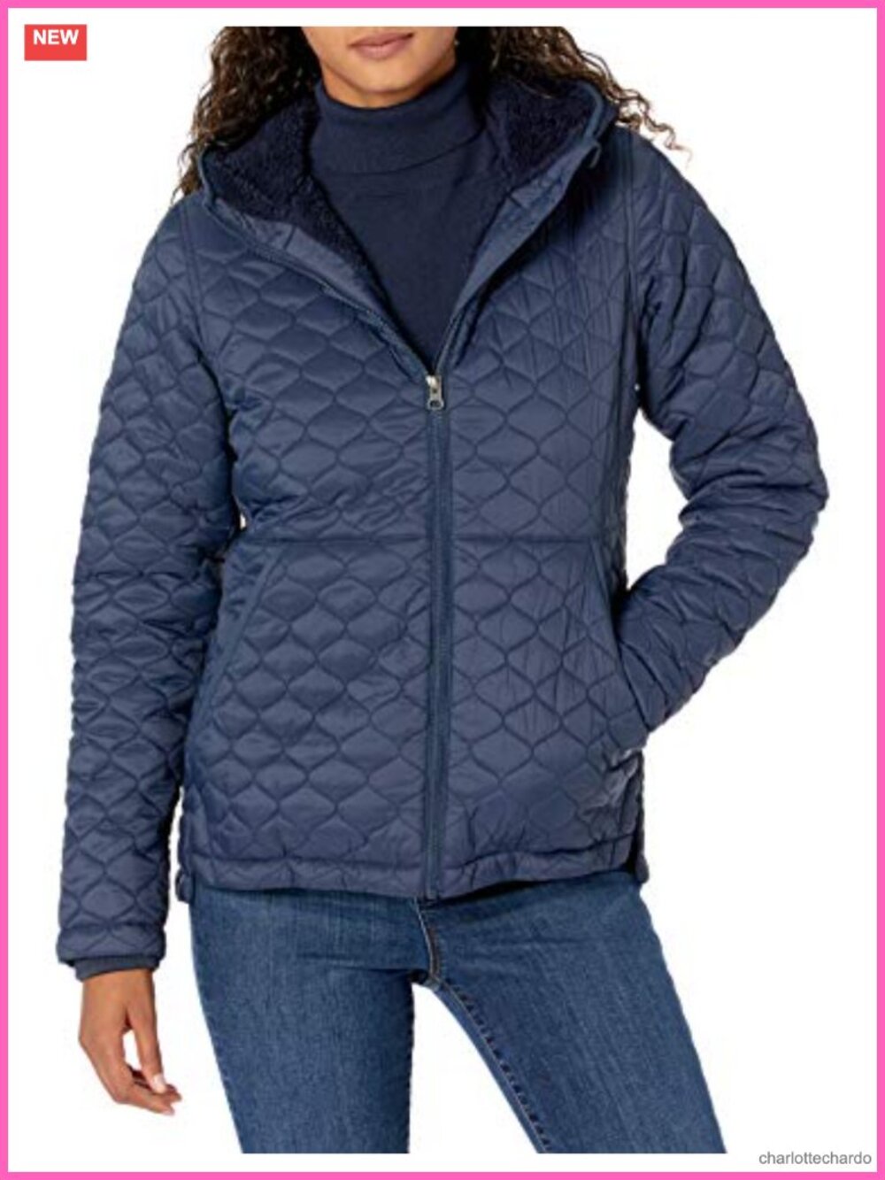 Women's Lightweight Quilted Full-Zip Water-Resistant Fleece Sherpa-Lined Hooded